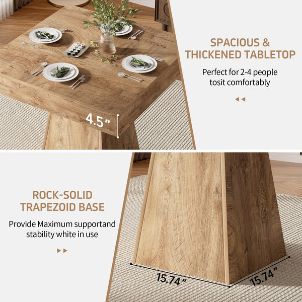 Square Dining Table 31.5" – Rustic Wood, Pedestal Base