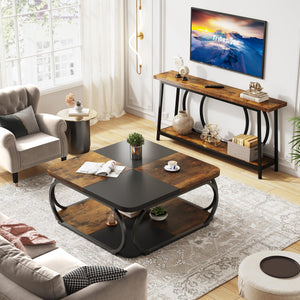Square Two-Tier Coffee Table with Metal Frame