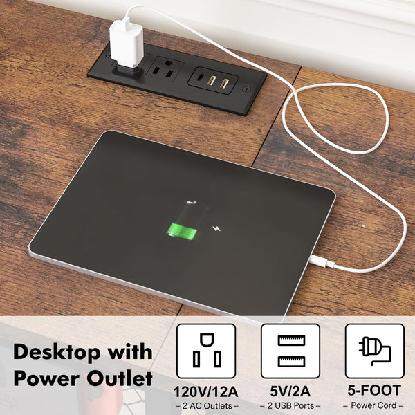 55-Inch TV Stand with Charging Station and LED Lights