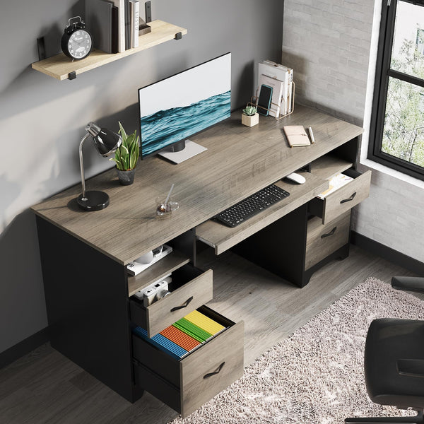 59-Inch Executive Office Desk with 4 Drawers, File Drawer, Keyboard Tray & Dual Pedestals