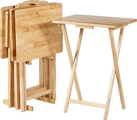 Portable Foldable TV Tray Table Set with Storage Rack – 4-Pack