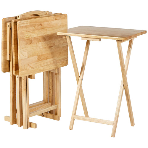 Foldable TV Dinner Tray Tables with Storage Rack, Set of 4