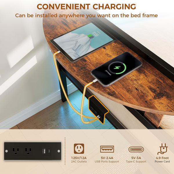 Twin Metal Daybed with Trundle, LED Lights & Charging Station