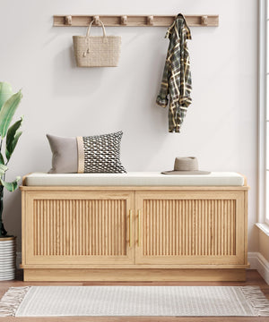 Fluted Shoe Storage Bench with Cushion