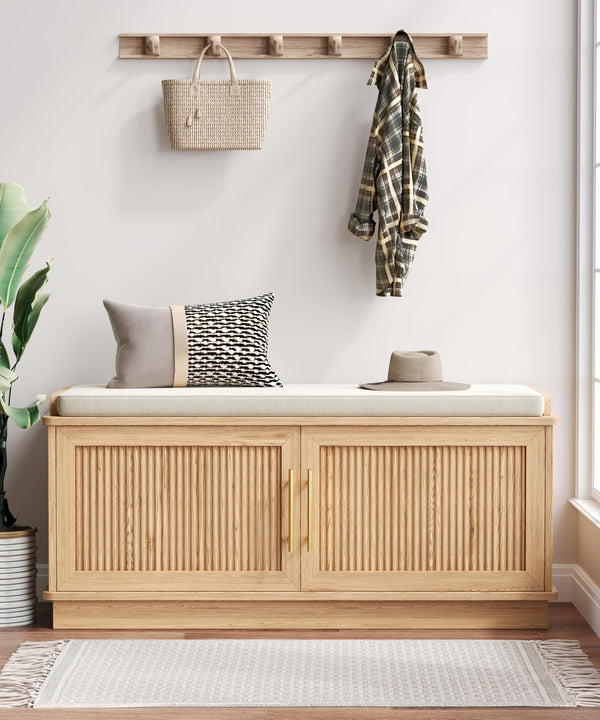 Fluted Shoe Storage Bench with Cushion