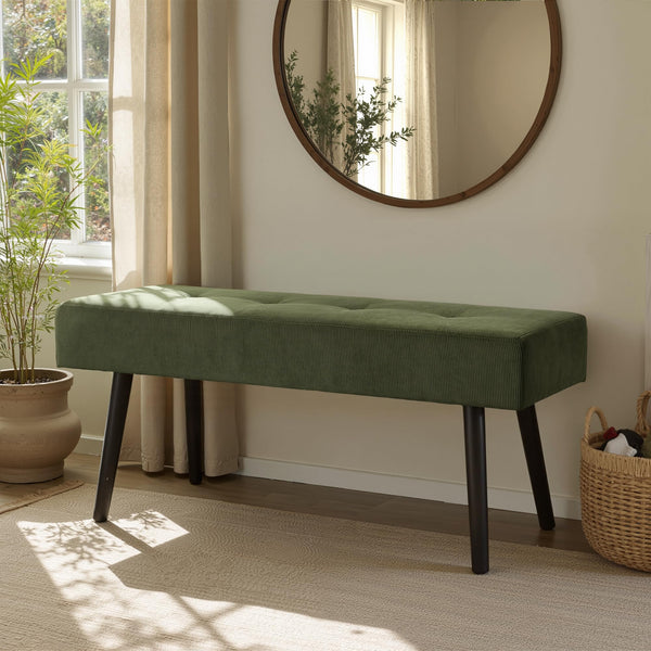 Corduroy Upholstered Entryway Bench with Metal Frame