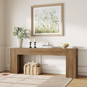 79-Inch Farmhouse Console Table with Wooden Double Base