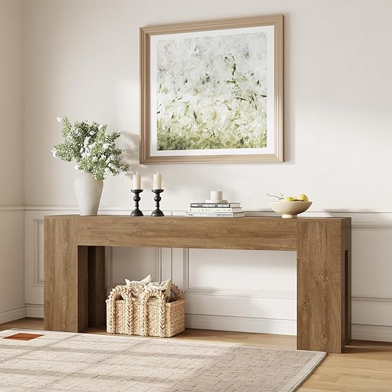 79-Inch Farmhouse Console Table with Wooden Double Base
