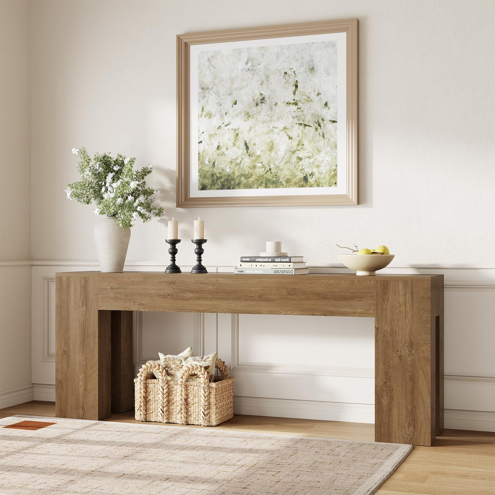 79-Inch Farmhouse Console Table with Wooden Double Base