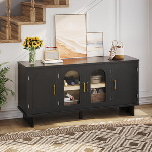 59" TV Stand with Glass Doors & Adjustable Shelves
