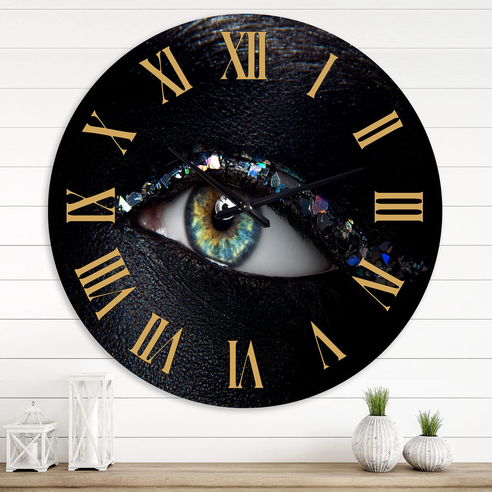 Round Aluminum Decorative Wall Clock – Woman Eyes Multi-Color Print