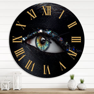 Round Aluminum Decorative Wall Clock – Woman Eyes Multi-Color Print