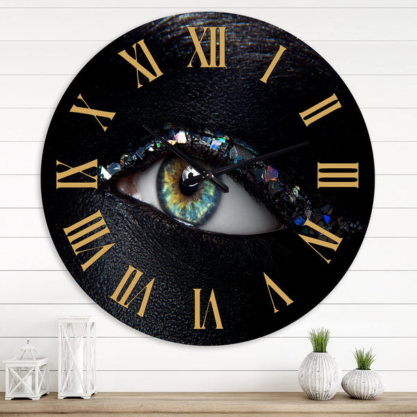 Round Aluminum Decorative Wall Clock – Woman Eyes Multi-Color Print