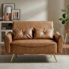 48" Faux Leather Loveseat Sofa – Mid-Century Modern 2-Seater
