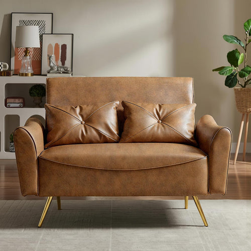 48" Faux Leather Loveseat Sofa – Mid-Century Modern 2-Seater