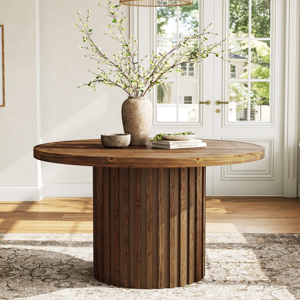47" Round Solid Wood Dining Table – Farmhouse Pedestal Base