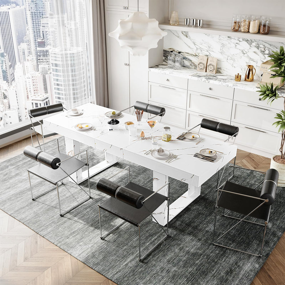 Extendable Faux Marble Dining Table for 6–10