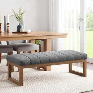 52.7" Upholstered Bedroom Bench – Boucle Fabric, Solid Wood Frame, Multi-Use