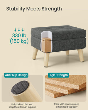 Storage Ottoman with Padded Seat & Wood Legs