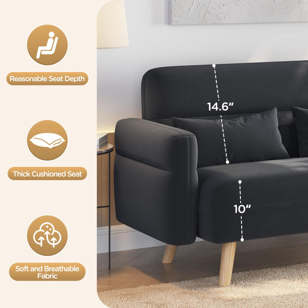 Mid-Century Modern Loveseat Sofa – 2-Seater Upholstered Couch with Wood Legs