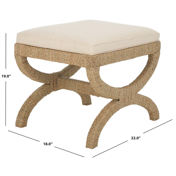 Woven Seagrass Ottoman with Mahogany Wood Frame