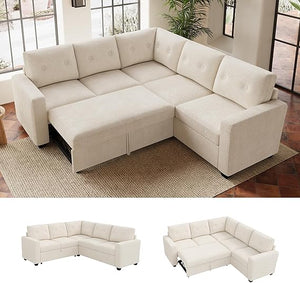 U-Shaped Sectional Sleeper Sofa with Storage Ottoman