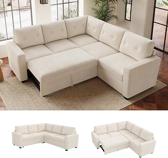 U-Shaped Sectional Sleeper Sofa with Storage Ottoman