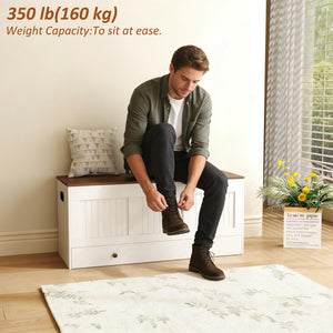 Lift-Top Storage Bench with 2 Drawers – White & Brown