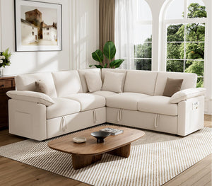 L-Shaped Sectional Sleeper Sofa with Pull-Out Bed and Storage