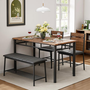 4-Piece Dining Table Set with Bench and 2 Upholstered Chairs