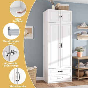 Tall Wardrobe Armoire with 2 Doors & 2 Drawers