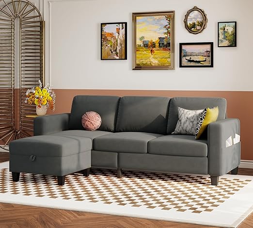 L-Shaped Sectional Sofa with Storage Ottoman