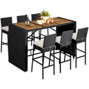 7-Piece Outdoor Wicker Bar Set with Acacia Wood Table