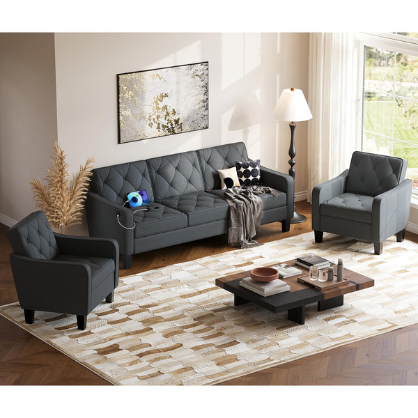 3-Seater Tufted Sofa – Linen Upholstered Couch for Living Room