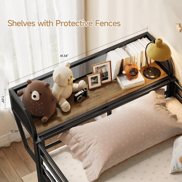 Twin Over Twin Metal Bunk Bed with Desk & Charging Station