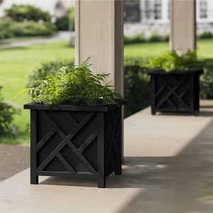 Large Square Outdoor Planter Box 2-Pack – 15.5" Lattice Design Flower Pots