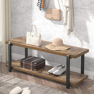 Industrial Entryway Bench with Shoe Storage – 47 Inch