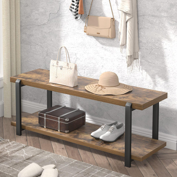 Entryway Bench with Shoe Storage, Industrial Style, 47"
