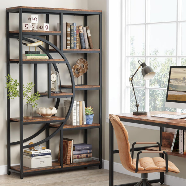Industrial 5-Tier Etagere Bookcase with 9 Open Shelves, 2-Pack