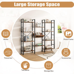 4-Tier Triple Wide Bookshelf with 11 Open Shelves