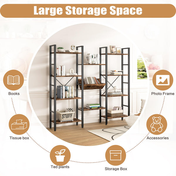 4-Tier Triple Wide Bookshelf with 11 Open Shelves
