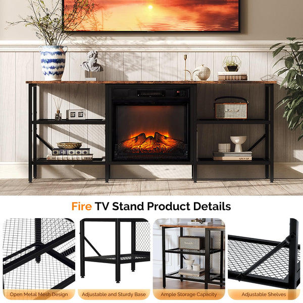 Industrial Fireplace TV Stand 58 Inch with Electric Heater