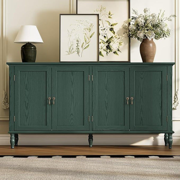 58" Retro Sideboard Buffet Cabinet with 4 Doors & Adjustable Shelves