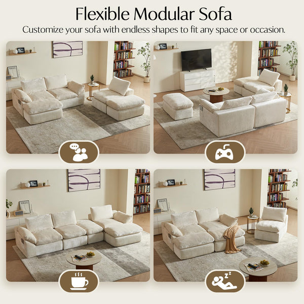U-Shaped Modular Sectional Sofa – Deep Seat Cloud Couch