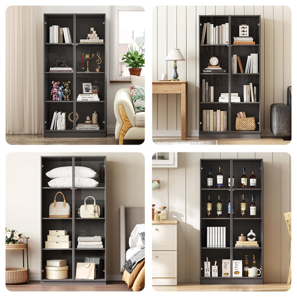 Glass Display Cabinet with LED Lights, Set of 2