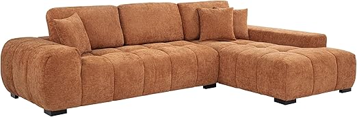 Upholstered Sectional Sofa with Chaise – Grid Tufting & Reversible Cushions