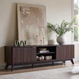 70" Mid Century Modern Fluted TV Stand with Storage Cabinets