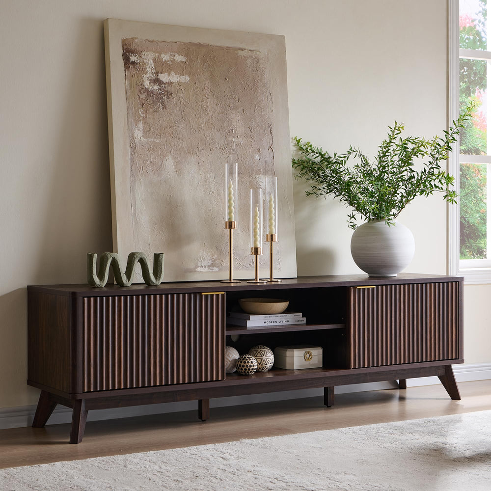70" Mid-Century Modern Fluted TV Stand with Storage