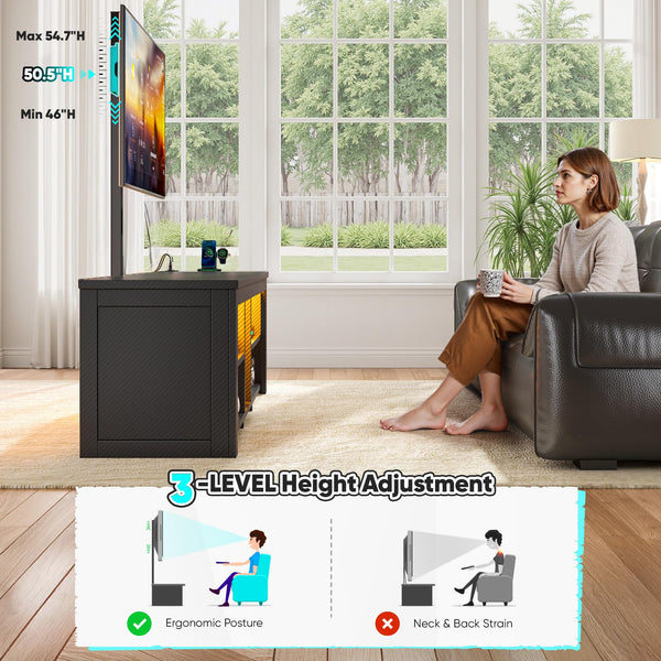 TV Stand with Swivel Mount, Power Outlet & LED Lights for 55–65 Inch TVs