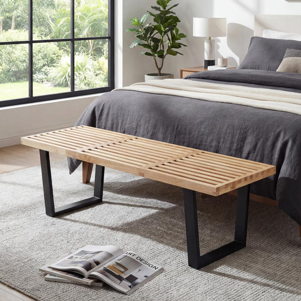 Solid Wood Dining & Entryway Bench with Metal Legs